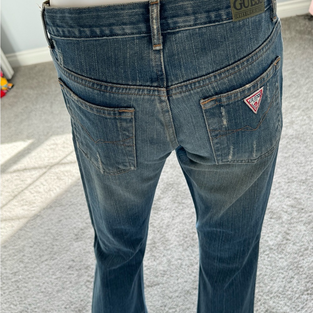 UofM Shirt and Flare Blue Wide Leg Jeans with Distressed Accents - Picture 3 of 6